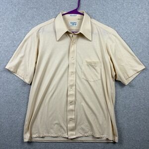Vintage 70s Manhattan Nature Knit Shirt Mens 16 Beige Short Sleeve Button Up